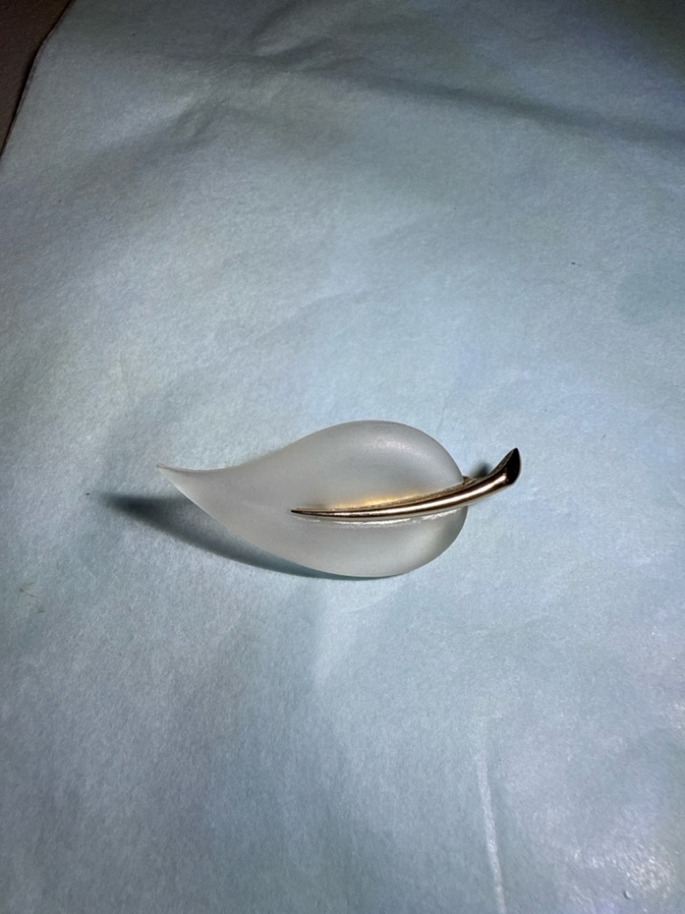 Frosted Glass Leaf Brooch Gold Tone Minimalist Vintage Pin
